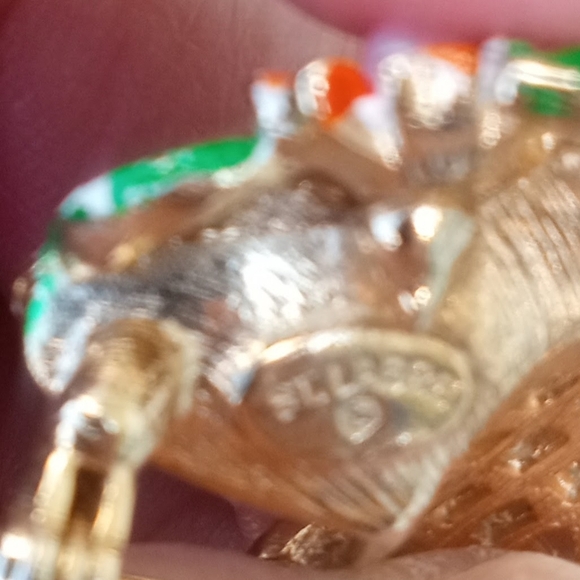 Vintage Flower Basket Brooch Signed St. Labre Gold Tone Enamel Faux Pearl - Picture 8 of 8